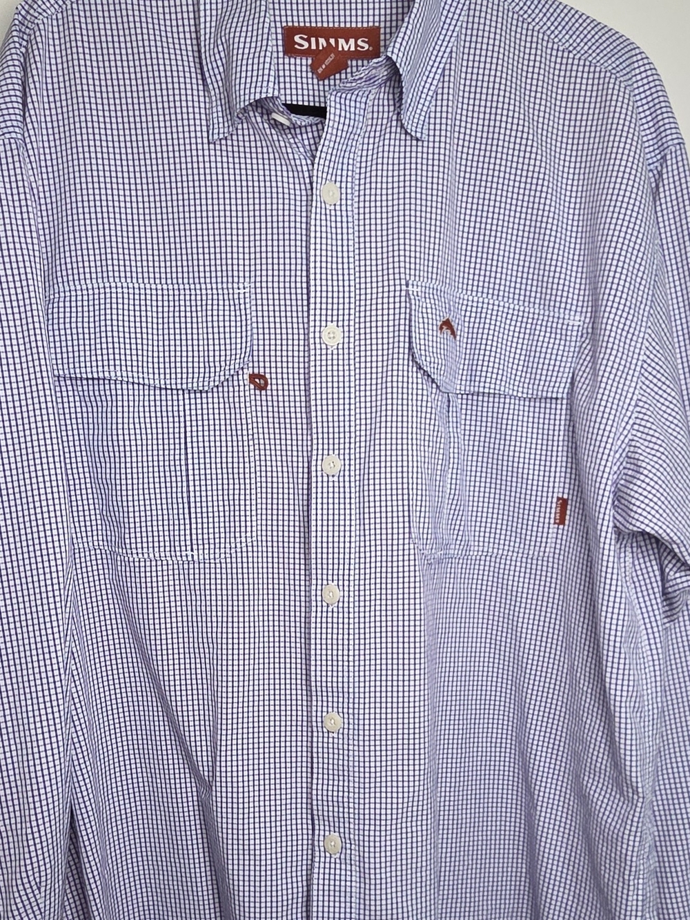 Simms Men's Navy and White Micro-Check Button-Down Shirt